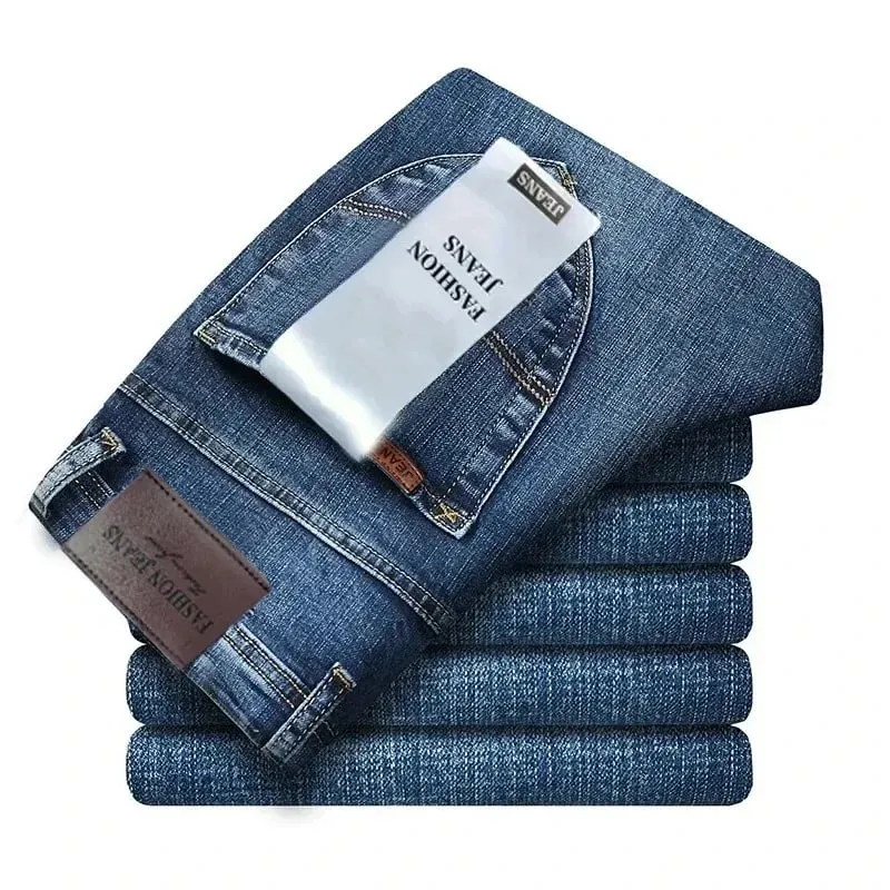 2026 Top Brand Four Season Men's High Quality Jeans Business Casual High Waist Washed Jeans Trousers Denim Pants