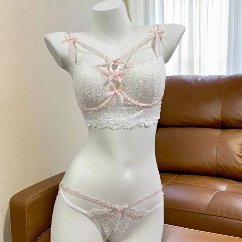 French Lace Minimiser Bra & Panty Set Sexy Push Up Lingerie for Small Bust Curve Enhancing Thin Underwear Lacy Lingerie Gift