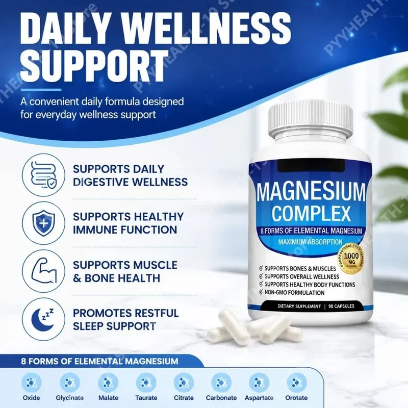 Magnesium Complex Capsules 8 Forms 1000mg Oxide Glycinate Malate For Sleep Bone Muscle & Wellness Support Adult 90 Count