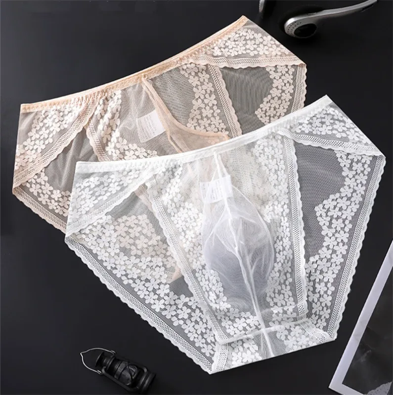 Lace men's underwear ice silk calzoncillos hombre 3D convex bag adults 18 plus size sexy lingeries for man tangas japonesa new
