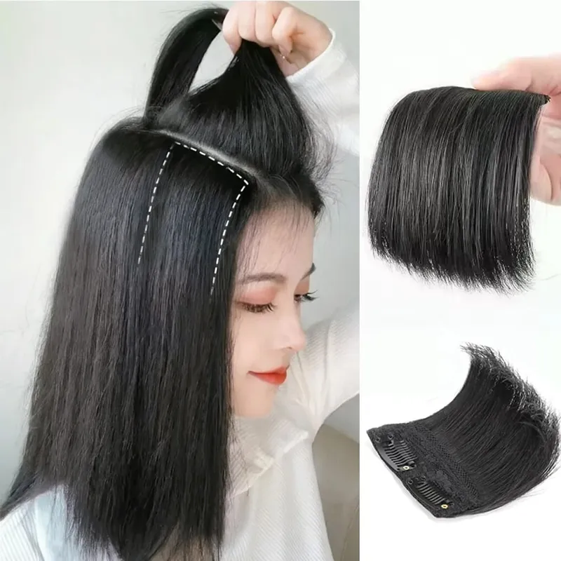 Women's Synthetic Invisible Seamless Clip On Hair Extensions With Top Side Cover For Women's Hair Patches