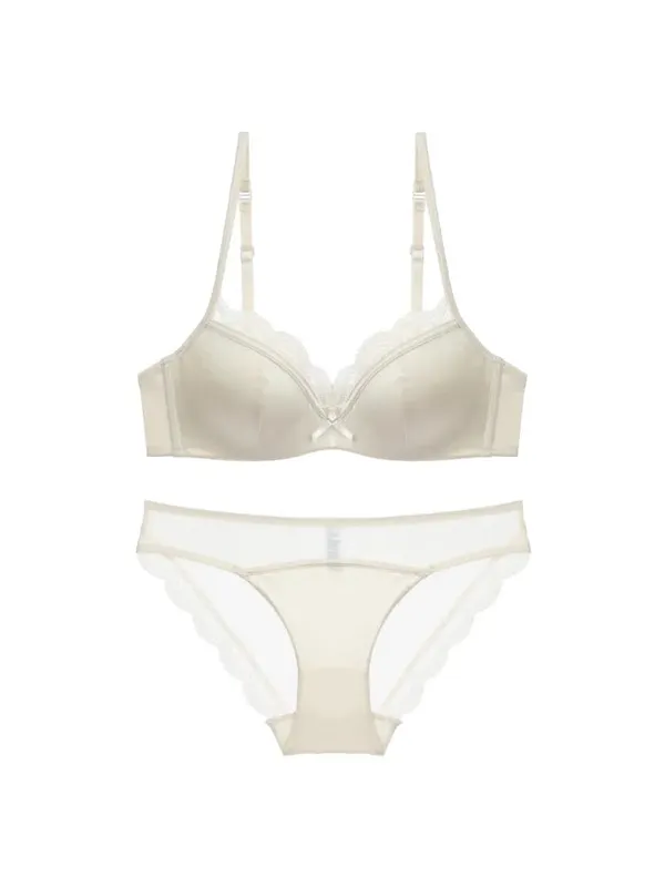 Summer Seamless Lace Bra Set for Small Bust Soft Wire Anti-Sagging Slimming Bralette & Panty Lightweight Lingerie Sexy Set