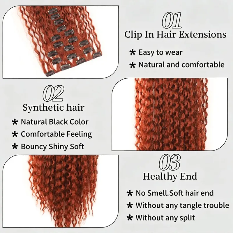 9pcs Clip in Hair Extensions 22 Inch Curly Wavy Hair Extension Loose Long Soft Synthetic Hairpieces for Women Daily Hairstyle