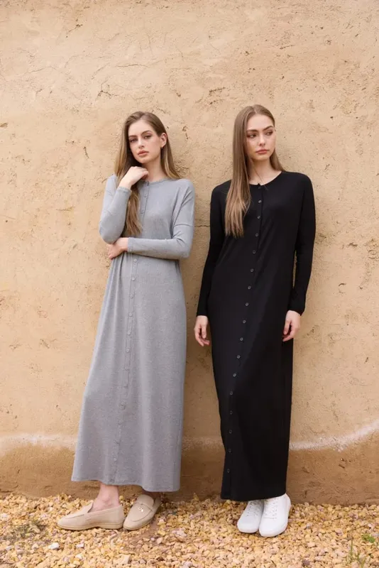 AS SS26 summer loose style button dress comfortable ribbing fabric dress o-neck lady clothes