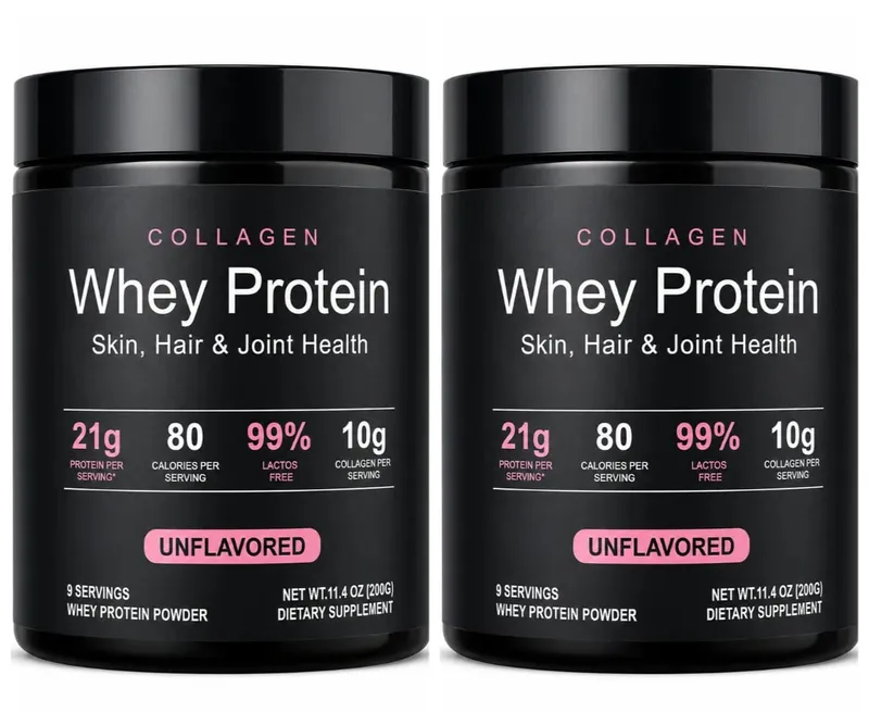 Collagen Whey Protein Powder 21g Protein 10g Collagen Peptides Unflavored 99% Lactose Free Fitness Nutrition Shake 9 Servings
