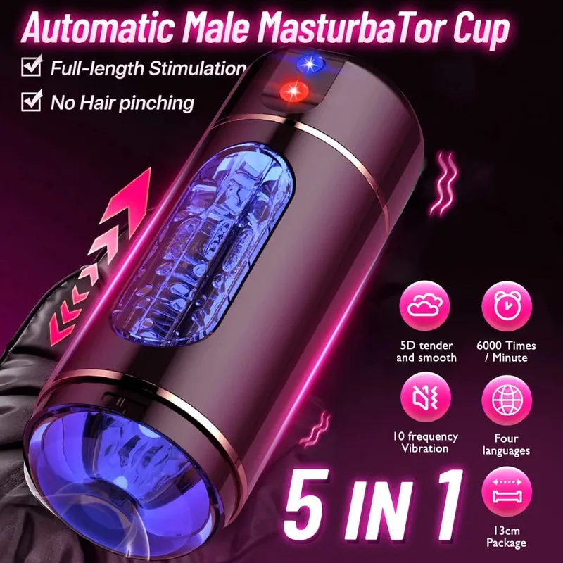Sexleksak för män Man Onani Cup Herr Onani Ficka Pussy Automatisk Intelligent Röst Penis Träning Vibrator Avsugning Sex Maskiner Glans Trainer