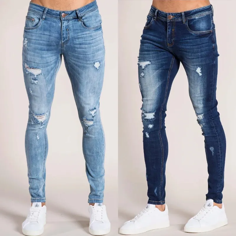 Denim Pant Men Jeans Vintage Pencil Pants High Waist Distressed Washed Hole Sheath Trousers Y2k Streetwear Casual 2026 Spring