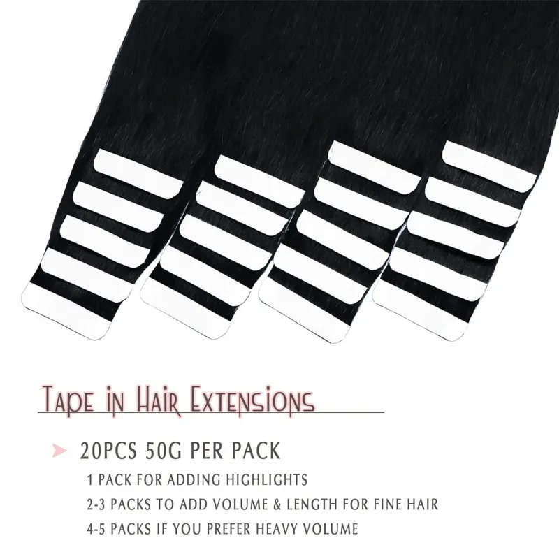 Tape in Hair Extensions Straight Tape in Hair Remy Tape in Hair Extensions Human Hair Color 1 Jet Black 18 inch 20pcs 50g