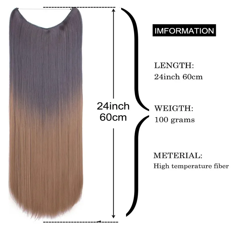 Jeedou One Piece No Clips Hairpieces Ombre Color Elasticity Invisible Wire Fish Line Wavy Synthetic Hair Extension