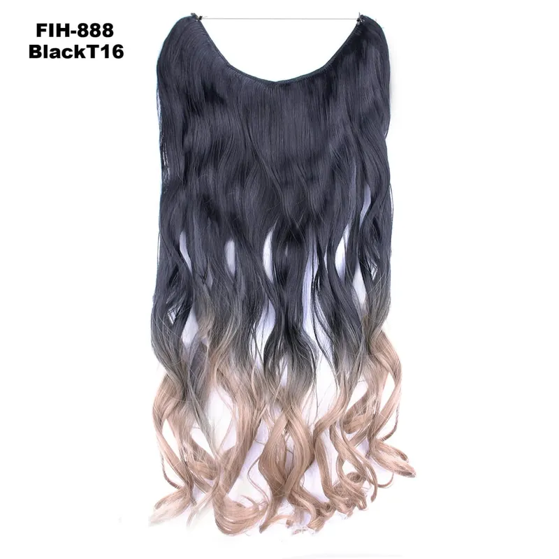 Synthetic One piece Hair Extensions No Clip No Glue Invisible 24inch Long Straight Wave Heat Resistant String Hairpiece