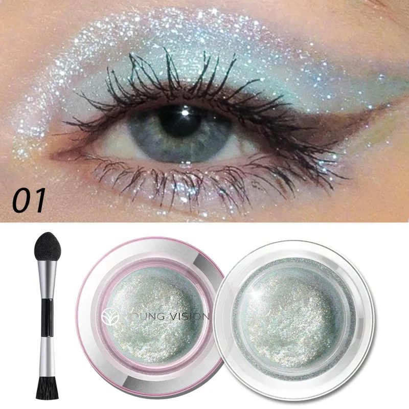 1pcs Highlighter Liquid Eye Shadow Waterproof Non-Greasy Long-Lasting Highlight & Smoky Eye Shadow with Makeup Brush
