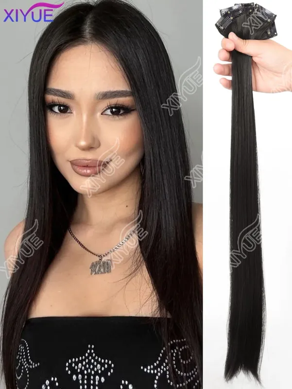 24 inch synthetic hair extension Wig patch invisible seamless for women 5-piece set straight to increase hair volume