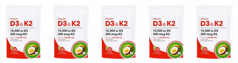 Vitamin D3 K2 Supplement 10 000 IU D3 200mcg K2 MK7 with Coconut Oil High Absorption Softgels for Bone & Immune Support 300Count