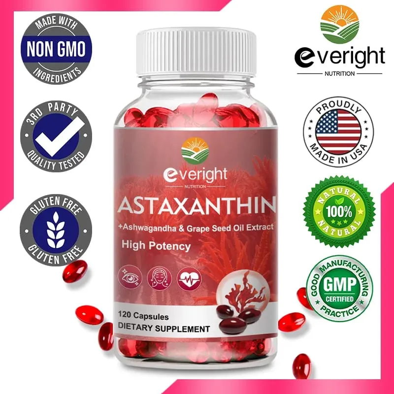 Συμπληρώματα ασταξανθίνης 24 mg φρέσκων μικροφυκών Πηγή ελαίου σταφυλιού Ashwagandha - Αντιοξειδωτικά για υγιές δέρμα Μάτια γήρανση