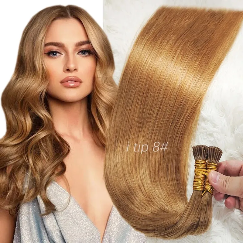 I Tip Human Hair Extensions 50g Straight Fusion Hair 30Inch Keratin Capsule Original Real Natural Hair Blonde Color