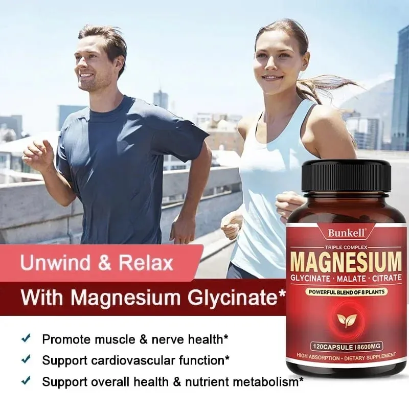 Citrato malato di magnesio glicinato ad alto assorbimento 100% chelato non OGM Vegetariano senza glutine 8 600 Mg 120 capsule