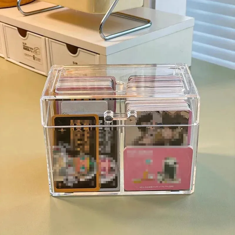 กล่องใส่การ์ดอะคริลิคใส - บรรจุการ์ดได้ 400 ใบกล่องแสดงช่องคู่สำหรับโปสการ์ดและการ์ดเกม