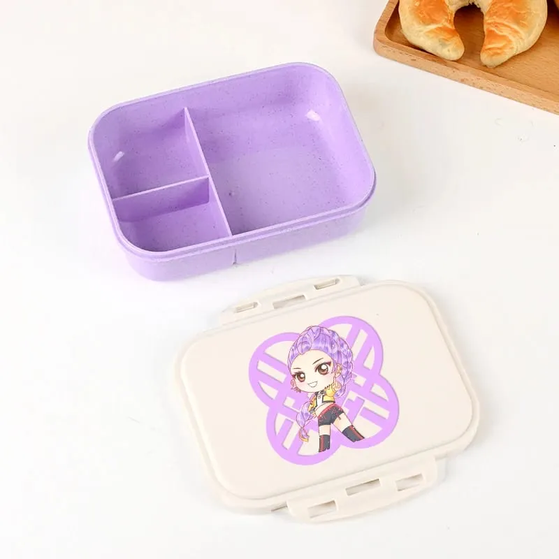 Demon Hunters Lunch Box para sa Boy Girl Cute Mira Zoey Jinu Portable Plastic Bento Box na may Dinnerware Food Fruit Container
