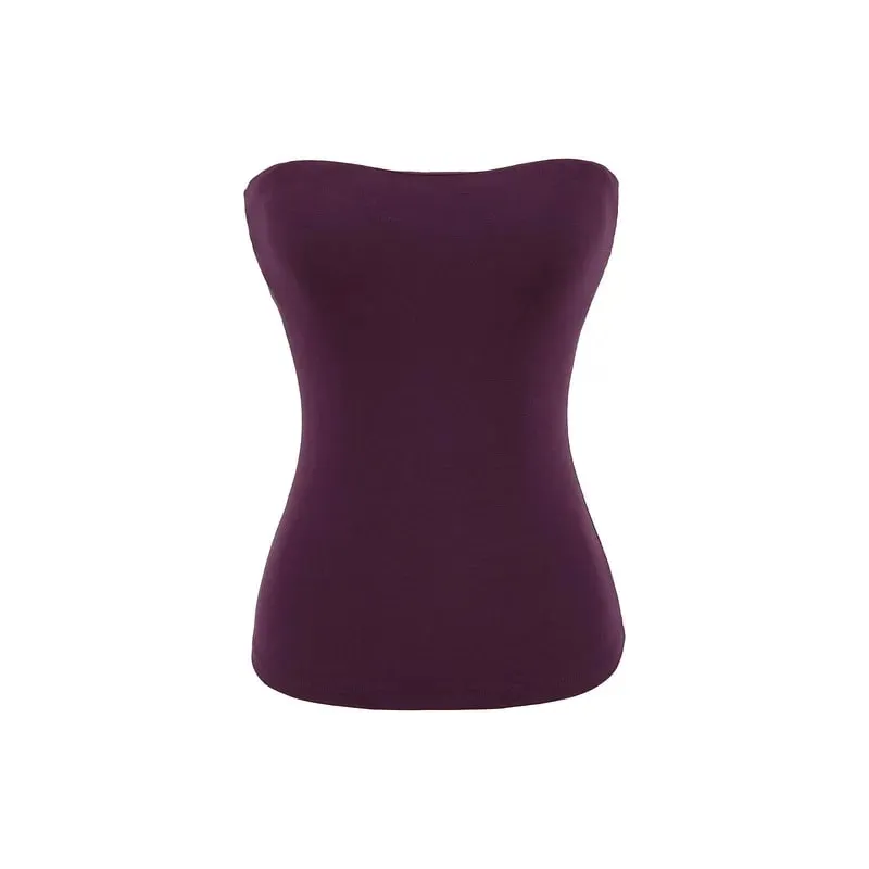 Women Solid Strapless Tube Top Sleeveless Bandeau Crop Top Stretch Basic Wrap Bustier Summer Casual Y2K Tank Tops