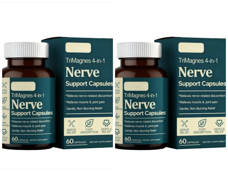 4-in-1 Magnesium Nerve Support Capsules with Citrate Glycinate Malate & Turmeric Extract 60 CT Fast Absorption Formula