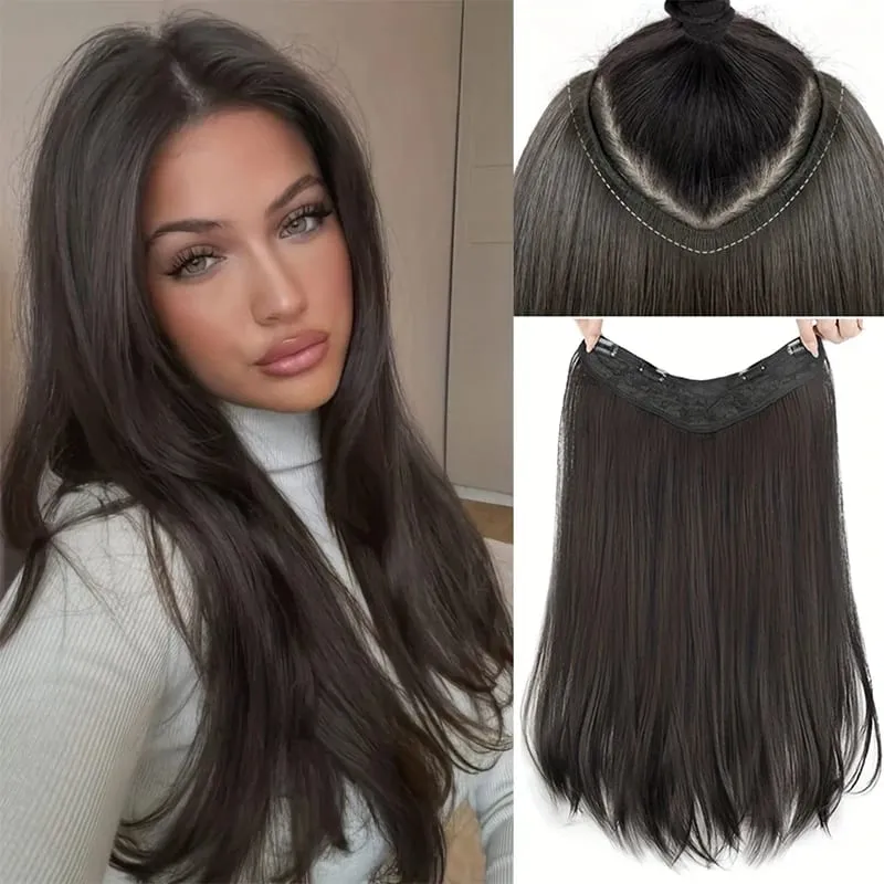 24'' Clip in Hair Extensions Long Straight Clip Hair Piece Extensions for Women Synthetic Natural Straight Hairpieces Extension