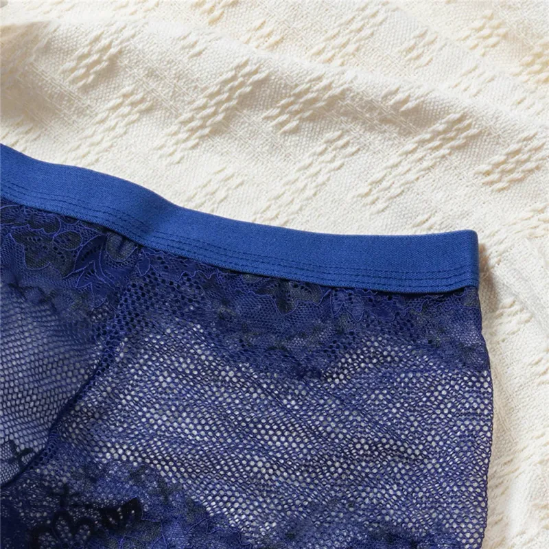 Men Lace Jacquard Mesh Boxer Shorts Underwear Hollow Temptation Exotic Trunks Silk Soft Quick Dry Breathable Sexy Panties — image 22
