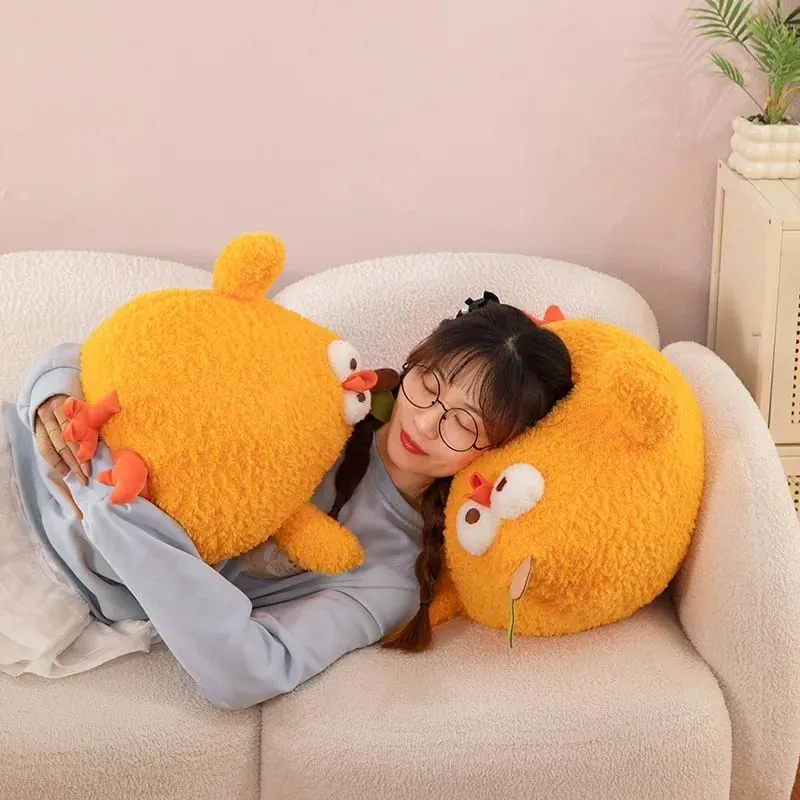 New Fluffy Cartoon Orange Chick Plush Toy Cute Stuffed Animal Doll Chubby Throw Pillow Home Decor Soft Cushion For Adults Gift