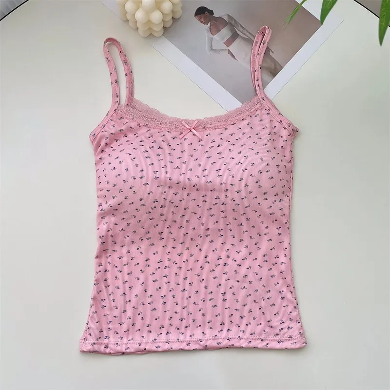 Elegant Lace Flower Print Camis 2026 Slim Sexy Vest Floral Tops One Size Floral Tank Tops Spring