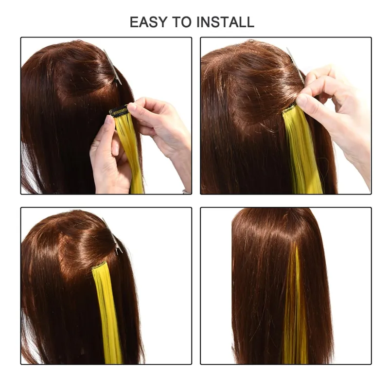 Synthetische clip-in haarextensies 22 inch lange kleurrijke rechte haarstukken Synthetische haarstukjes voor dagelijks festivalfeest