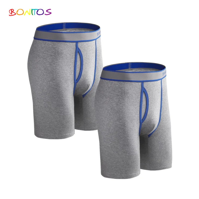 2pcs Pack ขายาวกางเกงขาสั้นผู้ชายกางเกงชุดกางเกง Homme Boxershorts ลื่นชุดชั้นในสำหรับชายผ้าฝ้ายชายเซ็กซี่ชุดกล่อง GYM