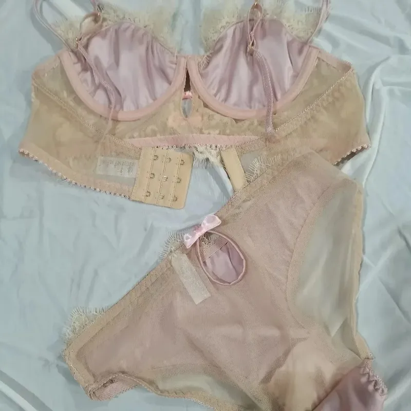 Sexy Lace Bralette & Briefs Set for Women Push Up Underwire Retro Lingerie