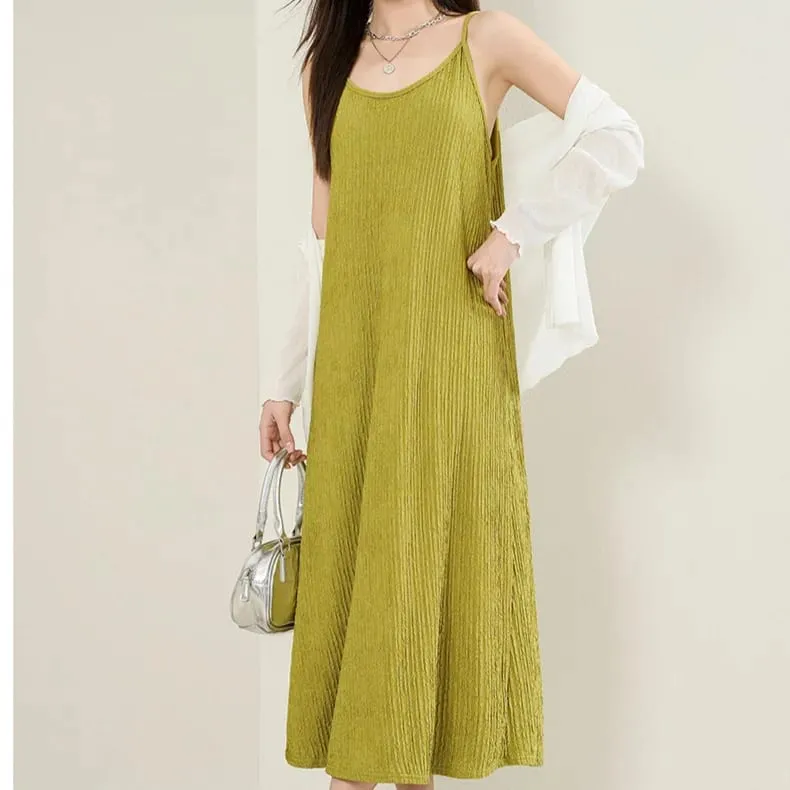 Chiffon Pleated Dress Women Slim Fit Summer Dress Elegant Casual Layered Long Dress for Women