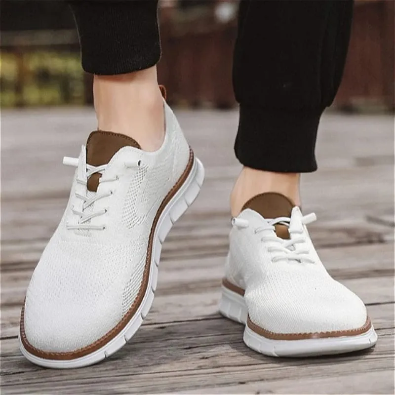 Men Knit Mesh Casual Sneakers Lightweight Lace Up Walking Shoes Flexible Non Slip Soft Breathable Big Size Male Outdoor Footwear