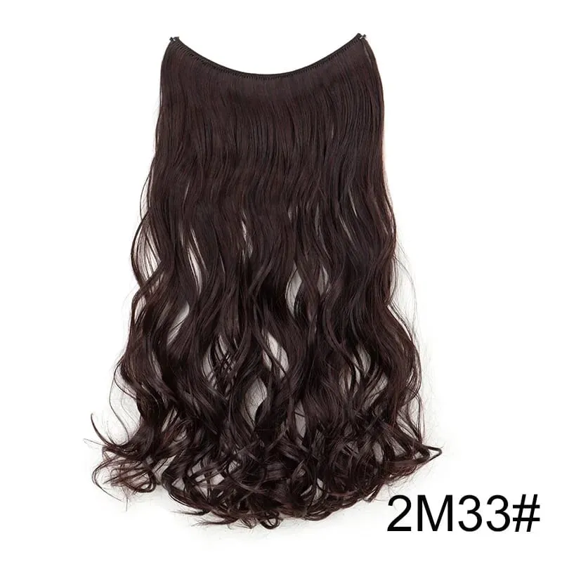 18Inch Synthetic Long Wavy Curly Halo Hair Invisible Fish Line Hair Extensions Heat Resistant Fiber Hairpiece For Women
