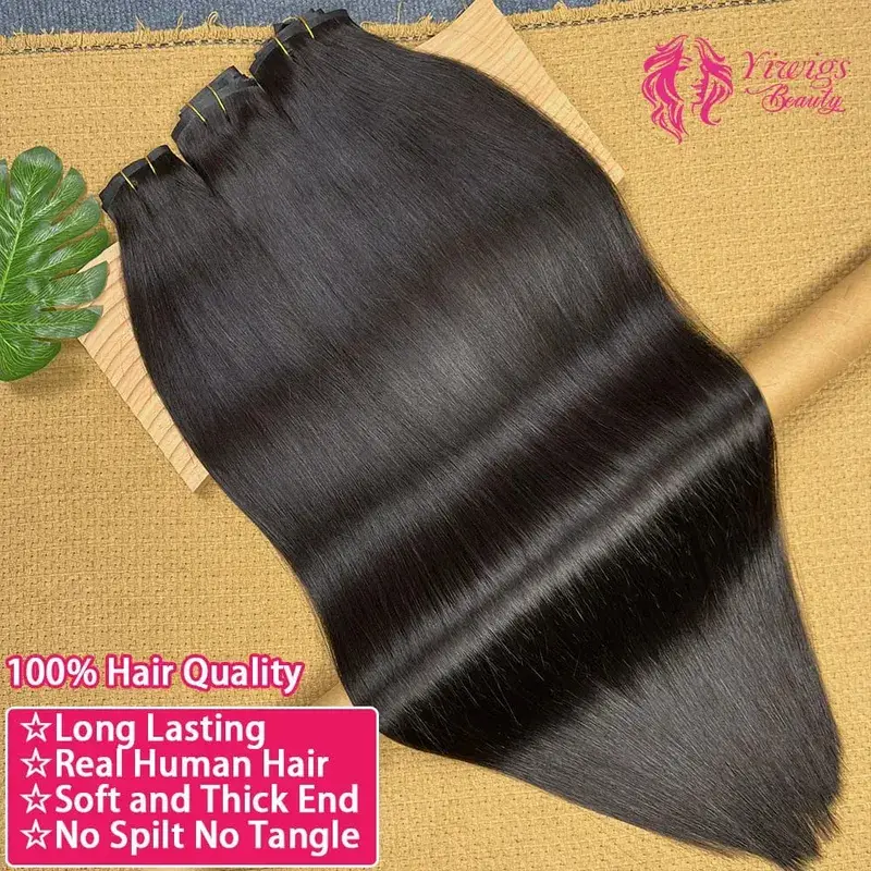 15A Seamless Invisible PU Clip in Hair Extensions Human Hair Natural Black Straight 100% Raw Virgin Human Hair 100g 7Pcs/Set