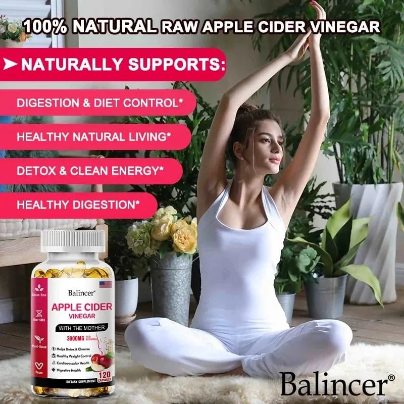 Balincer Apple Cider Vinegar Capsules 3000mg Detox & Cleanse Fat Burning Healthy Weight Management Supplement Non-GMO