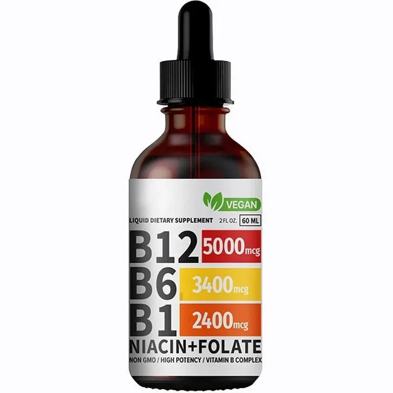 Vitamin B6 Drops Complex B12 B1 Bổ sung chất lỏng folate Hỗ trợ hệ tiêu hóa Giọt chất lỏng Hấp thụ ba lần Chất lỏng