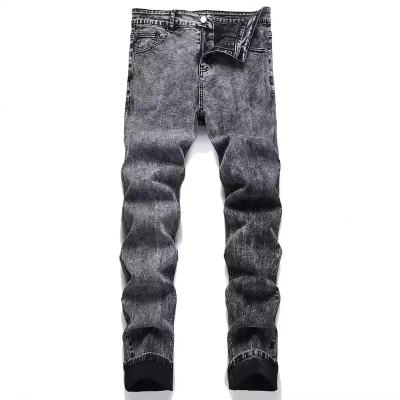Men Stretch Jeans Pencil Pants Mid Waist Slim Fit Washed Denims Casual Vintage Distressed Basics Denim Ankle Length Trousers