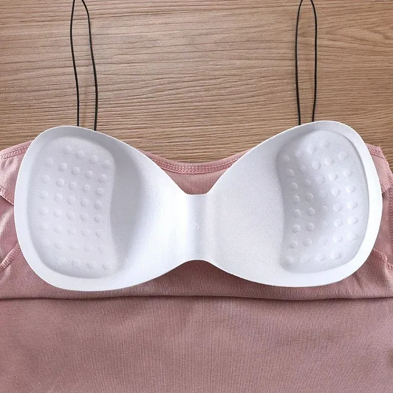 Atasan Vest Musim Panas Wanita Tanpa Lengan Kapas Atas Tiub Berbalut Tapak Rompi Atasan dengan Pad Payudara Atasan Anjal Lembut Yang Boleh Ditanggalkan Lancar
