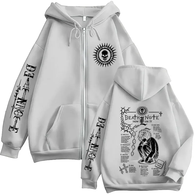 Anime Death Note L·Lawliet Ryuk Zipper Hoodies Men's Clothing Fashion Casual Long Sleeve Zip Up Hooded Sweatshirts Jackets Coats
