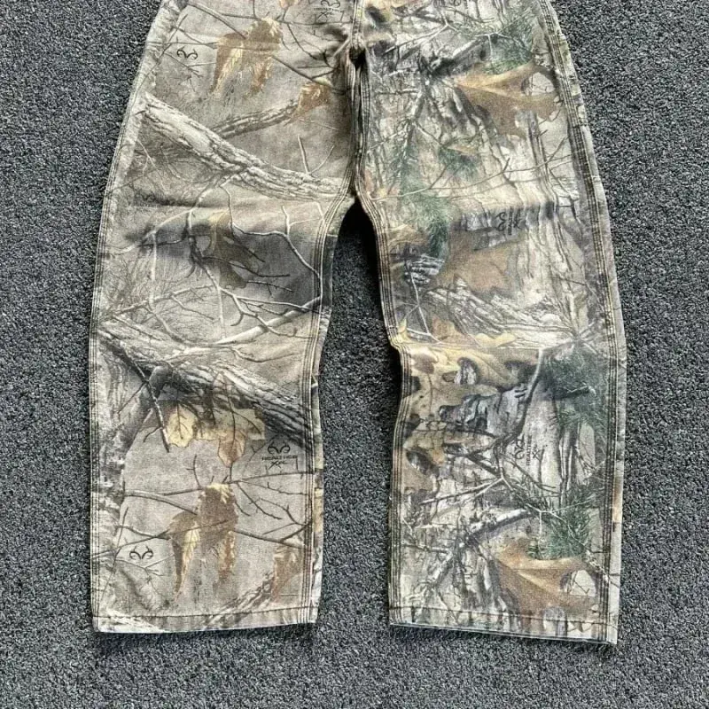 Men's Tree Branch Camouflage Jeans American Style Y2K Wide Leg Retro Loose Fashion Trend Street Straight Jeans Camo Pants Y2K
