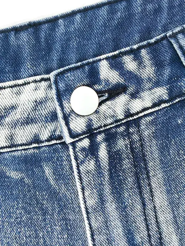 Men's jeans slim fit motorcycle straps blue denim trousers washed blue cut holes multi-craft hip-hop streetwear daily men Pants
