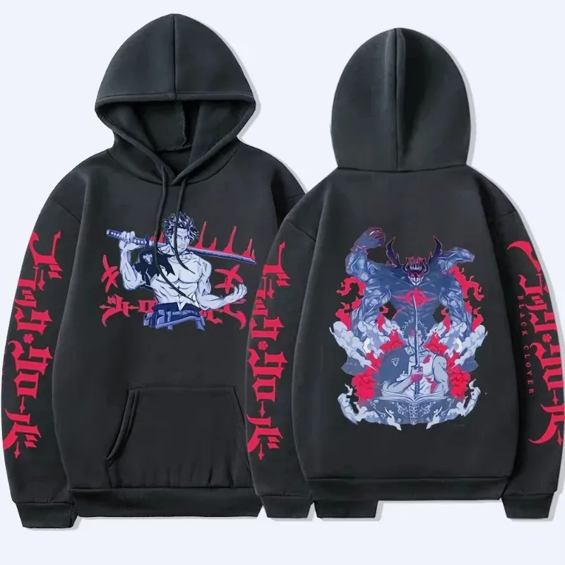 Black Clover Japanese Anime Hoodie Yami Sukehiro Graphic Sweatshirts Men's Harajuku Clothes Casual Oversized Sportswear