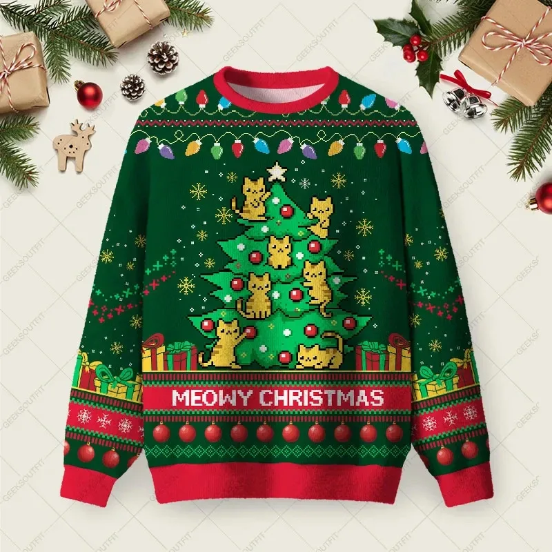 3D Print Gingerbread Man Graphic Sweatshirts Funny Santa Claus Ugly Christmas Sweater Unisex Xmas 2026 Pullover Casual Clothing