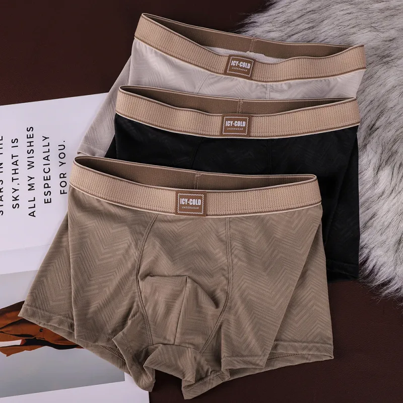 1/3 Uds. Boxers transpirables refrescantes de verano para Hombre, bragas de seda de hielo a rayas con ondas sólidas a la moda para Hombre, ropa interior de alta elasticidad para Hombre