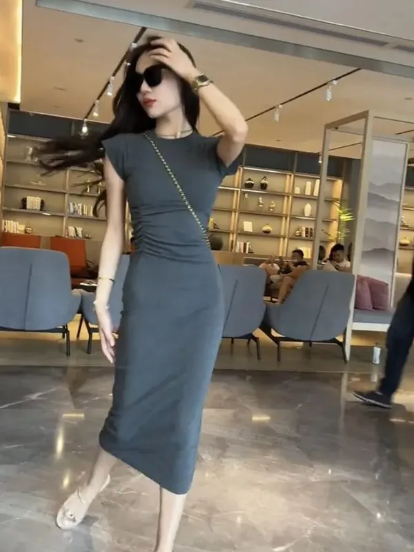 Coquette vestido midi slim fit, elegante, na altura do joelho, verão, outono, manga curta, meio da panturrilha, formato x, puro e sexy