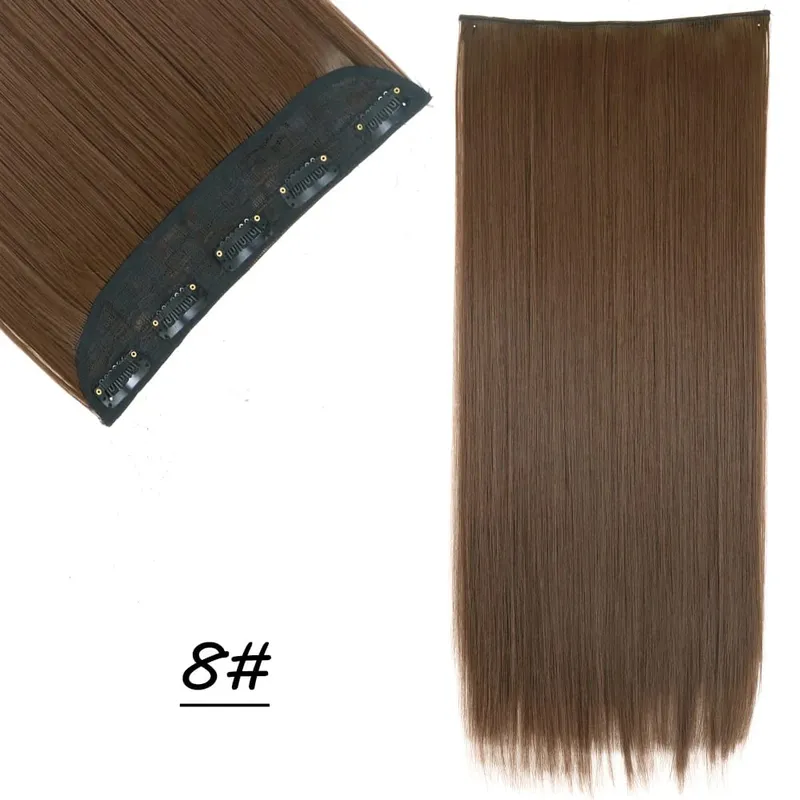 Synthetic 5 Clip In Hair Extensions Long Straight Hairstyle Hairpiece Black Brown Blonde 24Inch Natural Fake Hair For Women