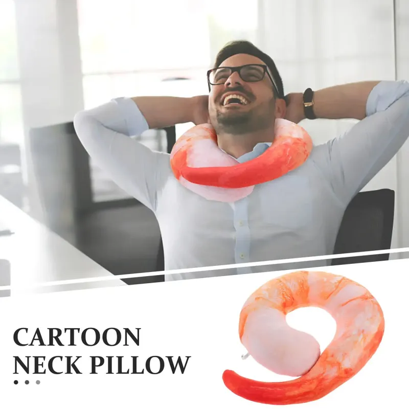 Cute Cartoon Shrimp Shape Neck Pillow for Travel Airplane Car Office Nap Relief Support Portable U-Shaped Cervical Cushion