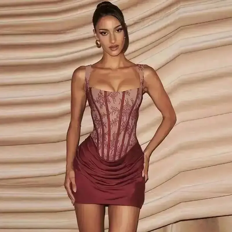 Giyu Sexy Club Party Mini Short Dresses 2026 Summer Sleeveless Backless Lace Up Bodycon Dress Fishbone Tunic Bandage Robe