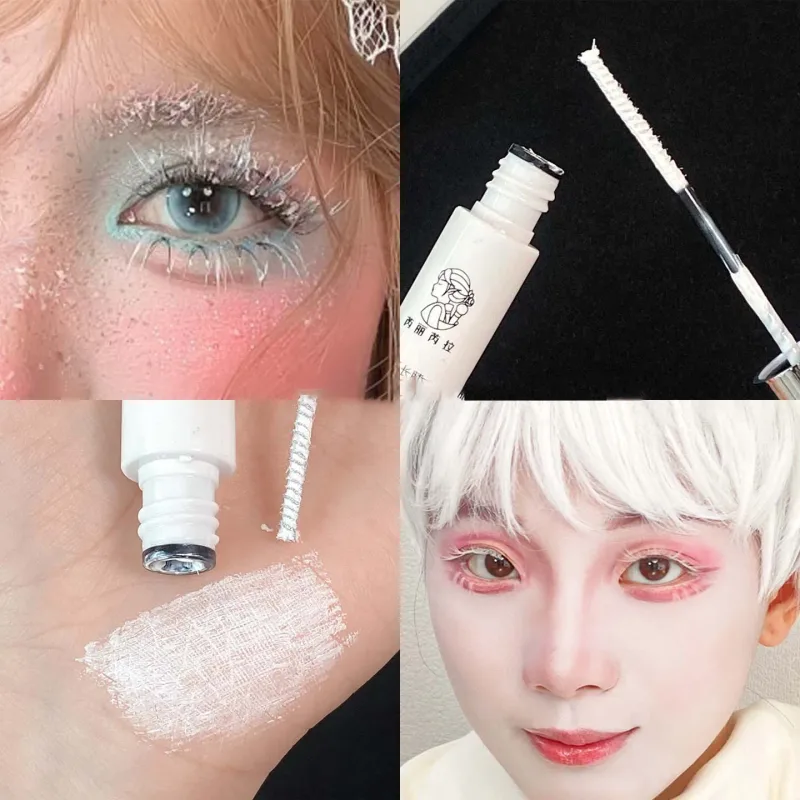 3D Lengthening White Lash Mascara Waterproof Multifunctional White Eyebrow Dye Cream Cosplay Stage Party Eye Makeup Tools